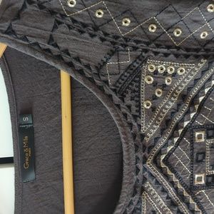 Grace & Mila Paris Olive Shirt with Gold Embroidery Size S